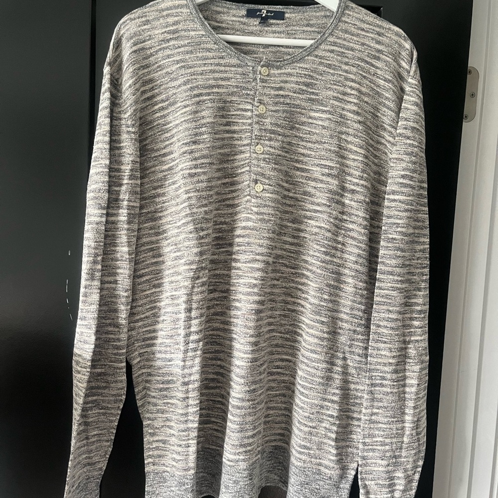 7 For All Mankind Gray Long Sleeve Henley Shirt